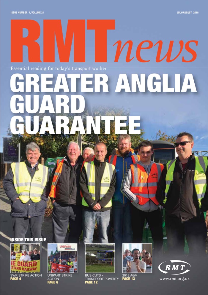 Cover of RMT News July/August 2018
